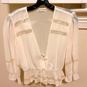 Reformation Cream Silk/lace blouse - size 2